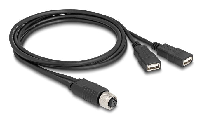 Delock M12 Cable A-kodiert 8 Pin Connector Female a 2 X USB 2.0 Type a Connector Female 1M Black