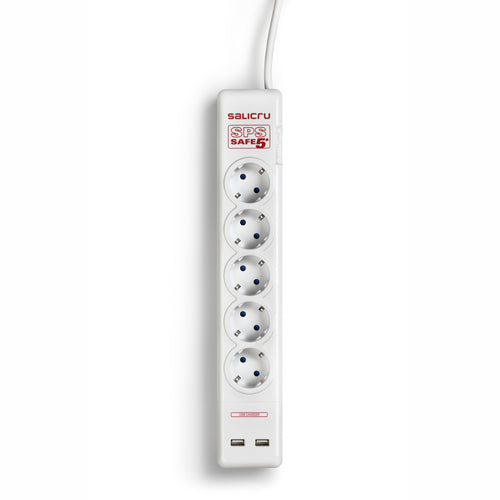 Salicru Power Strip With Switch Safe 5 + 5 Sockets Power 2 USB Cable 1.5M White — image 1