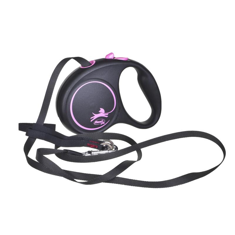Flexi Strap Retractable Black Design S 5M Pink