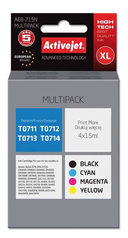 Activejet AEB-715N Ink Compatible Black Cyan Magenta Yellow 4 Pieces