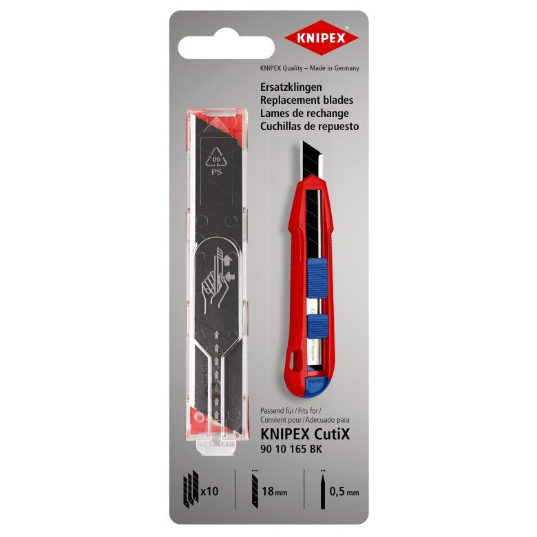 Knipex Cuchillas Spare Part 90 10 165 E02, 10 Pieces Cuchillas Spare Part Cúter Universal Cutix 90 10 165 Bk 9