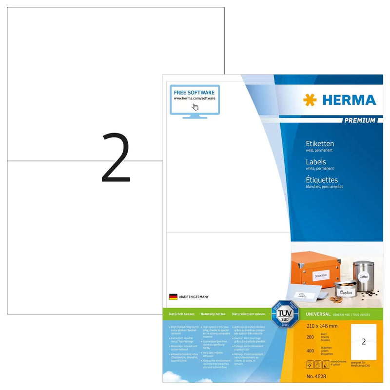 Herma Labels Premium A4 White 210X148 Mm Paper 400 Units
