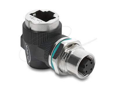 Delock M12 Adapter D-kodiert 4 Pin Connector Female a RJ45 Connector Female Assembly Round 90° Angulado — image 1
