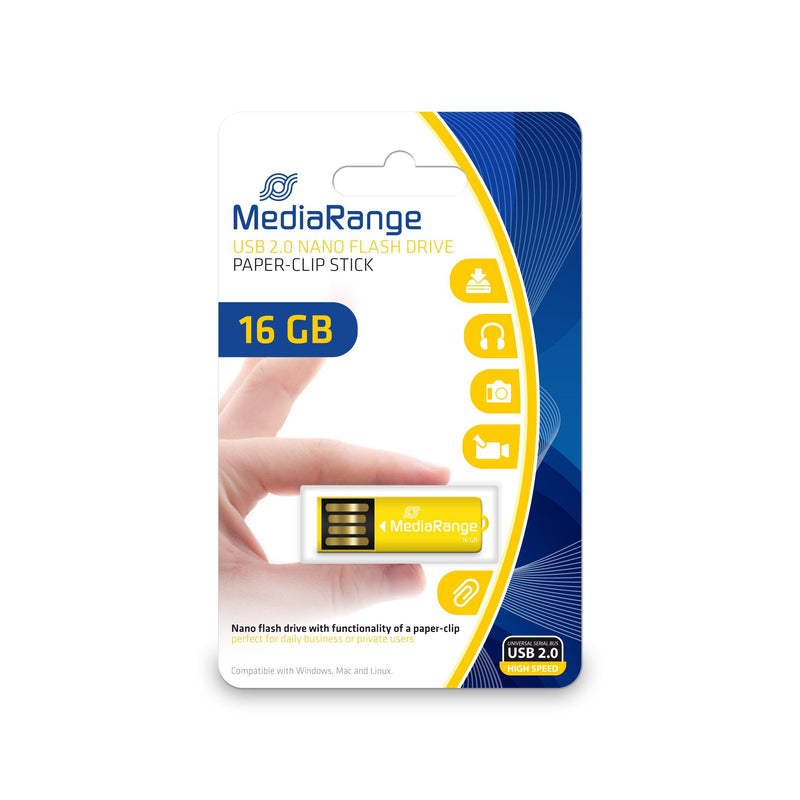 Mediarange USB Nanomick 16GB M. Klammerfunktion Yellow