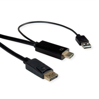 Roline 11.04.5991 Adapter Cable Vídeo 1M HDMI + USB DisplayPort Black — image 1