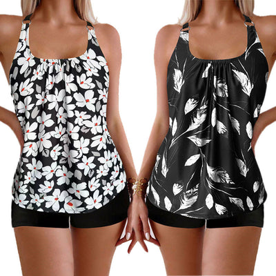 Retro Floral-print Two-piece Plus-size Swimsuit