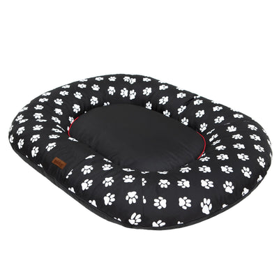 Oval Dog Basket Bed – Multicolour Black Pawprints, XXL