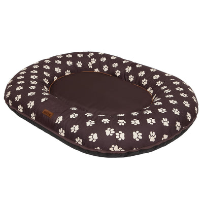 Oval Dog Basket Bed – Multicolour Brown Paw, L