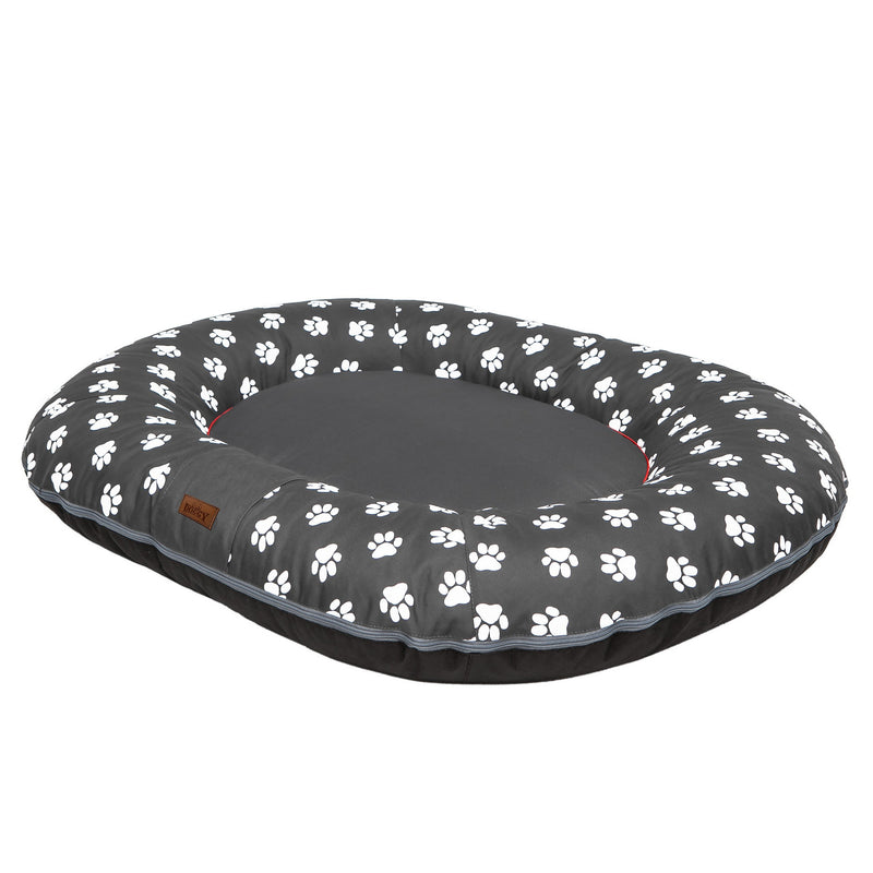 Oval Dog Basket Bed – Multicolour Grey Paw, L