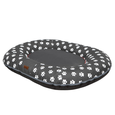 Oval Dog Basket Bed – Multicolour Grey Paw, XXL