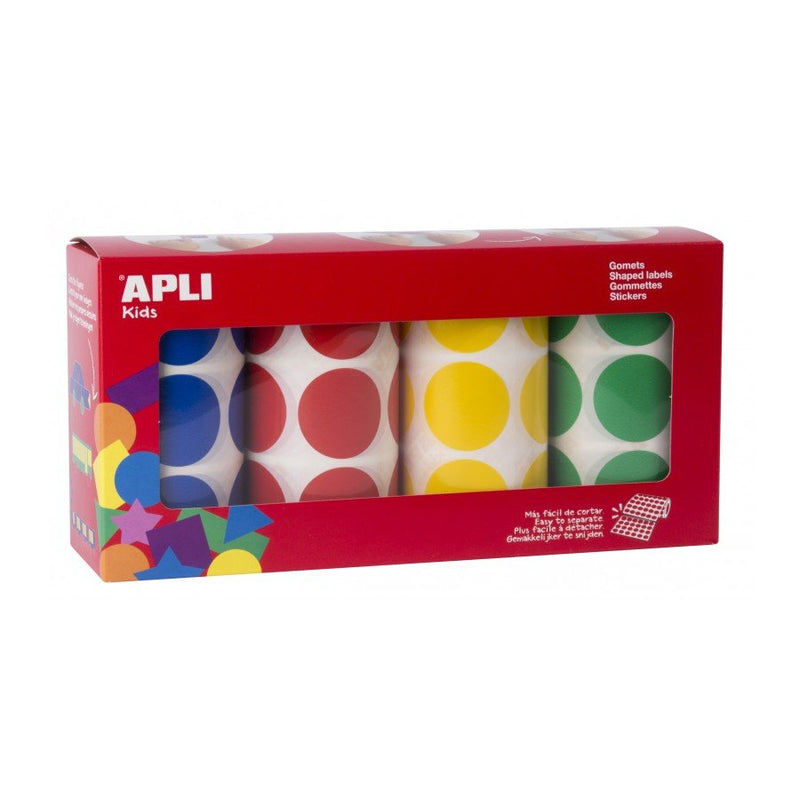 Apli Gomets Redondos Ø 33MM - Pack 4 Rolls With 2832 Gomets - Adhesive Permanente - Ideal Desarrollar Habilida