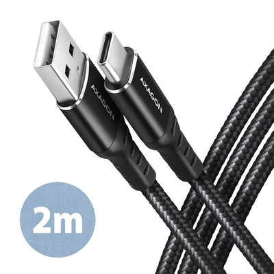 Axagon Cable HCM-AM20AB USB-C Zu Usb-a, 2M, USB 2.0, 3A, Geflochten - Black — image 1