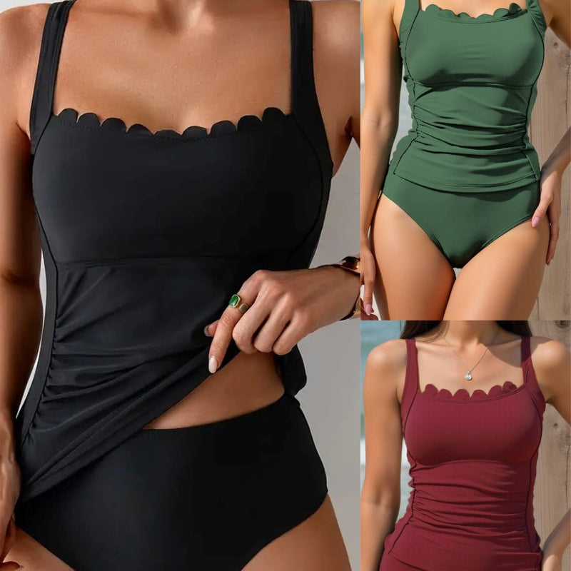 Wavy-edged Womens Shoulder Swimwear Bikini