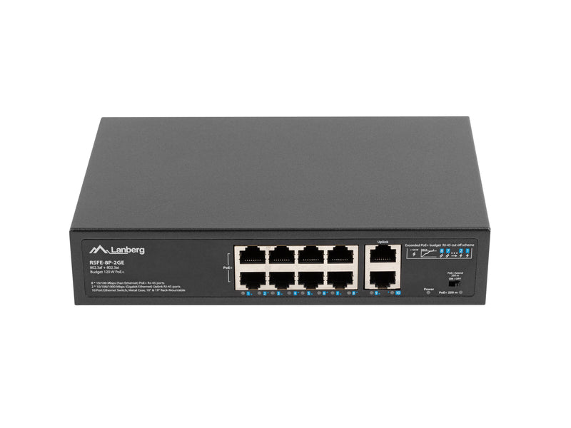 Lanberg PoE + Switch Rack 10/19 RSFE-8P-2GE-120
