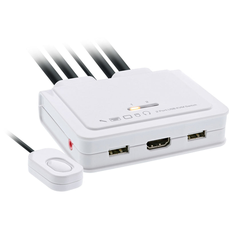 Inline Switch KVM , 2 Ports USB-C + HDMI a Hdmi, 4K, With Audio, Cable Integrado