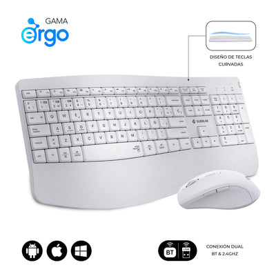 Subblim Keyboard Spanish Combo Mouse Prowave Inalamb Ergo White — image 1