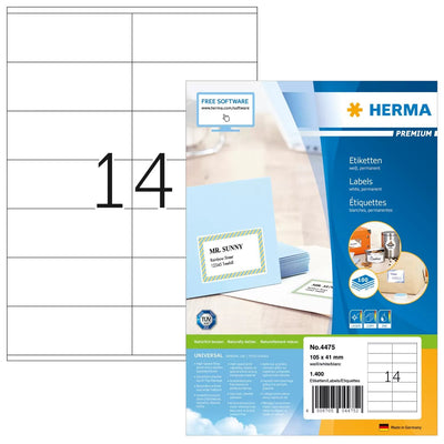 Herma Premium Labels 105X41 100 Sheets Din A4 1400 Pcs. 4475 Labels — image 1
