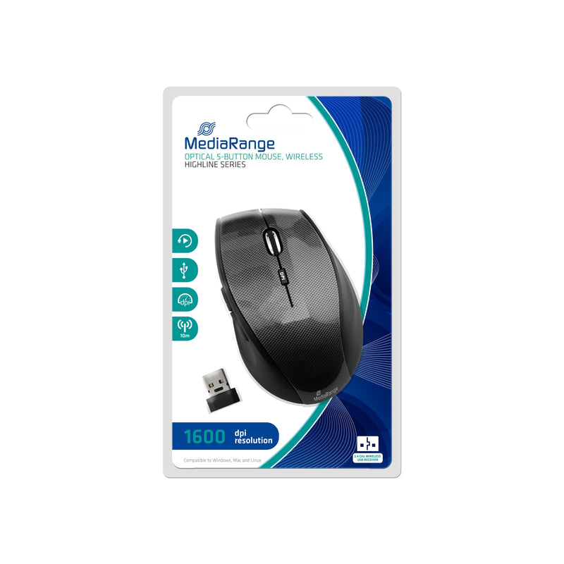 Mediarange MROS207 Mouse RF Wireless Óptico 1600 DPI Mano Derecha