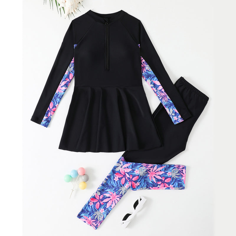 Conservative Split Two-piece Long-sleeved Trousers Medium And Large Girls Swimsuit