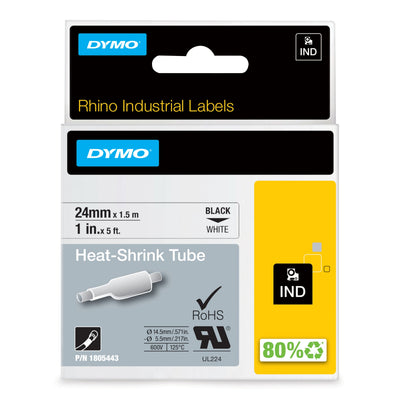 Dymo Rhino Tape ID1-24, Black Sobre White 24MMX1'5M, Tubo Termorretractil - 1805443 — image 1