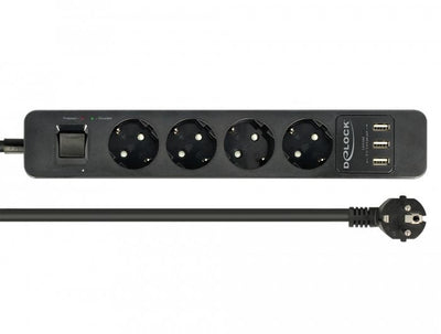 Delock Power Strip 4VÍAS, 3x USB Black Cable 1,5 Metres Protection Contra Sobretensiones, With Switch 11209 — image 1