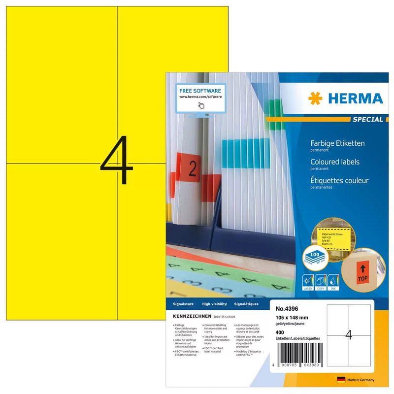 Herma Labels A4 Yellow 105X148 Mm Paper Matte 400 Units