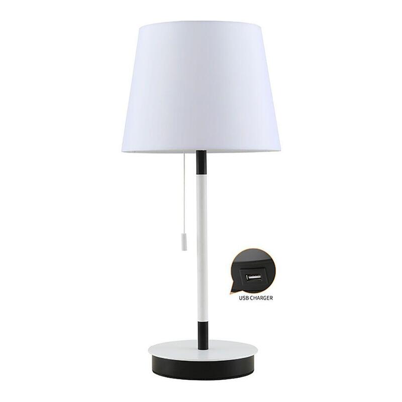 Lamp Desk E27, White/Black With Charger Usb, Ø235 X 505MM