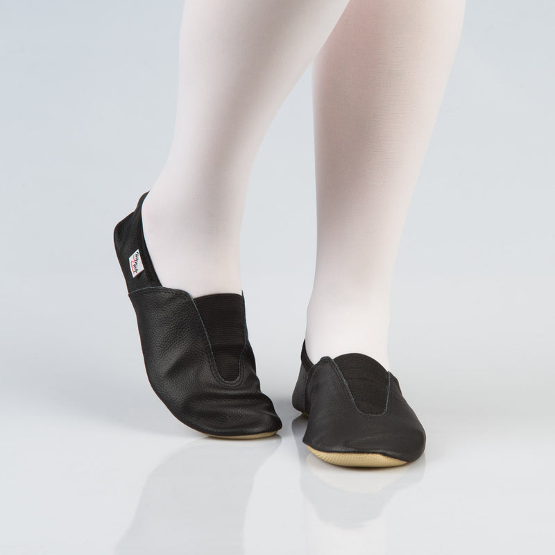 Leather Gymnastics Slippers With Rubber Detail and Sole - Black