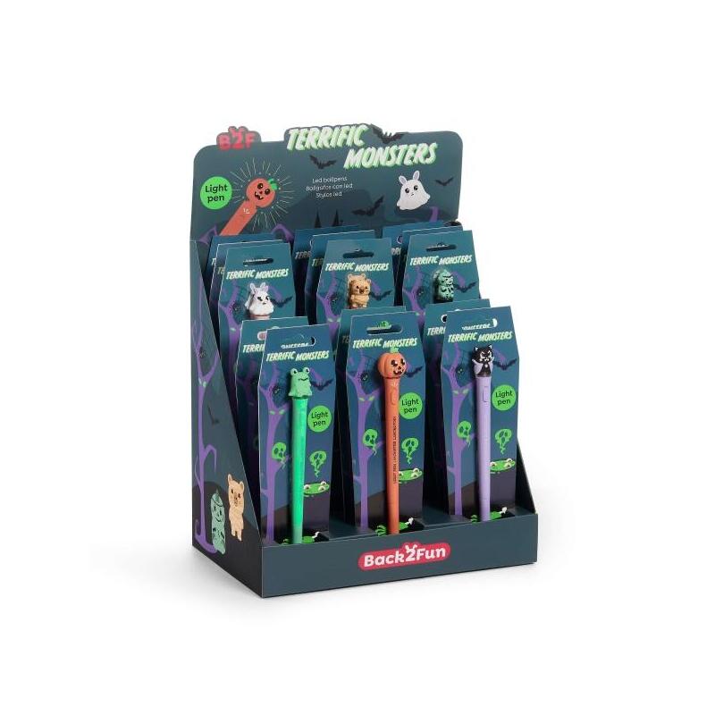 Miquel Rius BACK2FUN Halloween Expositor 18 Pens With Light - 6 Modelos Diferentes - Head Se Ilumina
