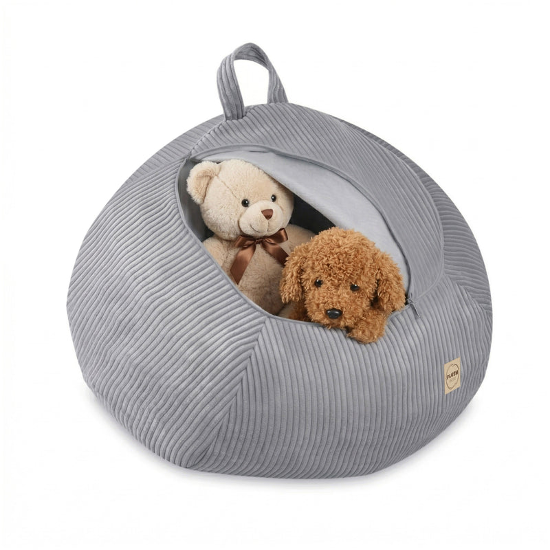 Corduroy Toy Storage Bag and Pouffe Cover — Grey