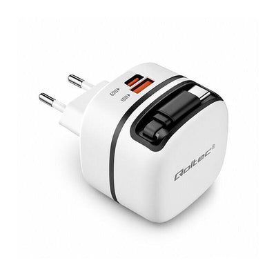 Qoltec 65W GaN Super Fast Mains Charger USB-C Pd Pps 5-20V 3-3.25A Laptop Macbook Smartphone + Retractable Cab — image 1