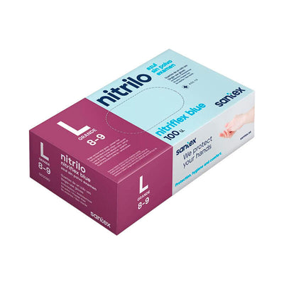 Santex Pack 100 Gloves Nitrilo Size L - Without Polvo - Libre Latex - Ambidiestros - No Esteriles - Colour Blu — image 1