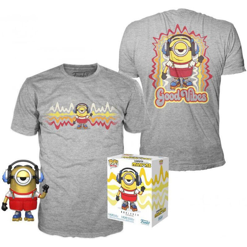 Set Figura Pop & Tee Minions Roller Skating Stuart Metallic Exclusive Tamaño L